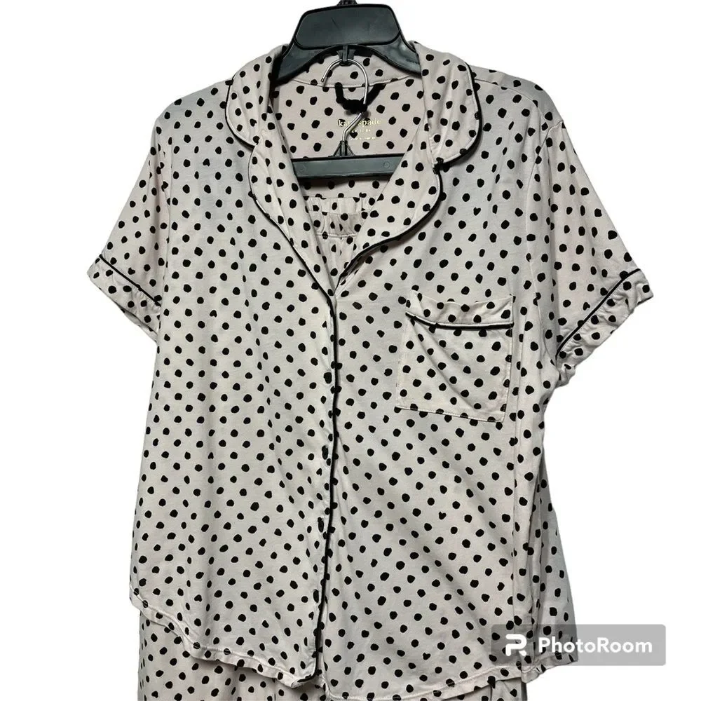 Kate Spade New York 3/4 Sleeve Charm Cropped  Polka Dot PJ Set XL